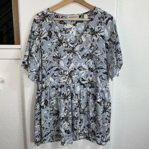 Veronica M Women's Light Blue Floral Tunic Blouse